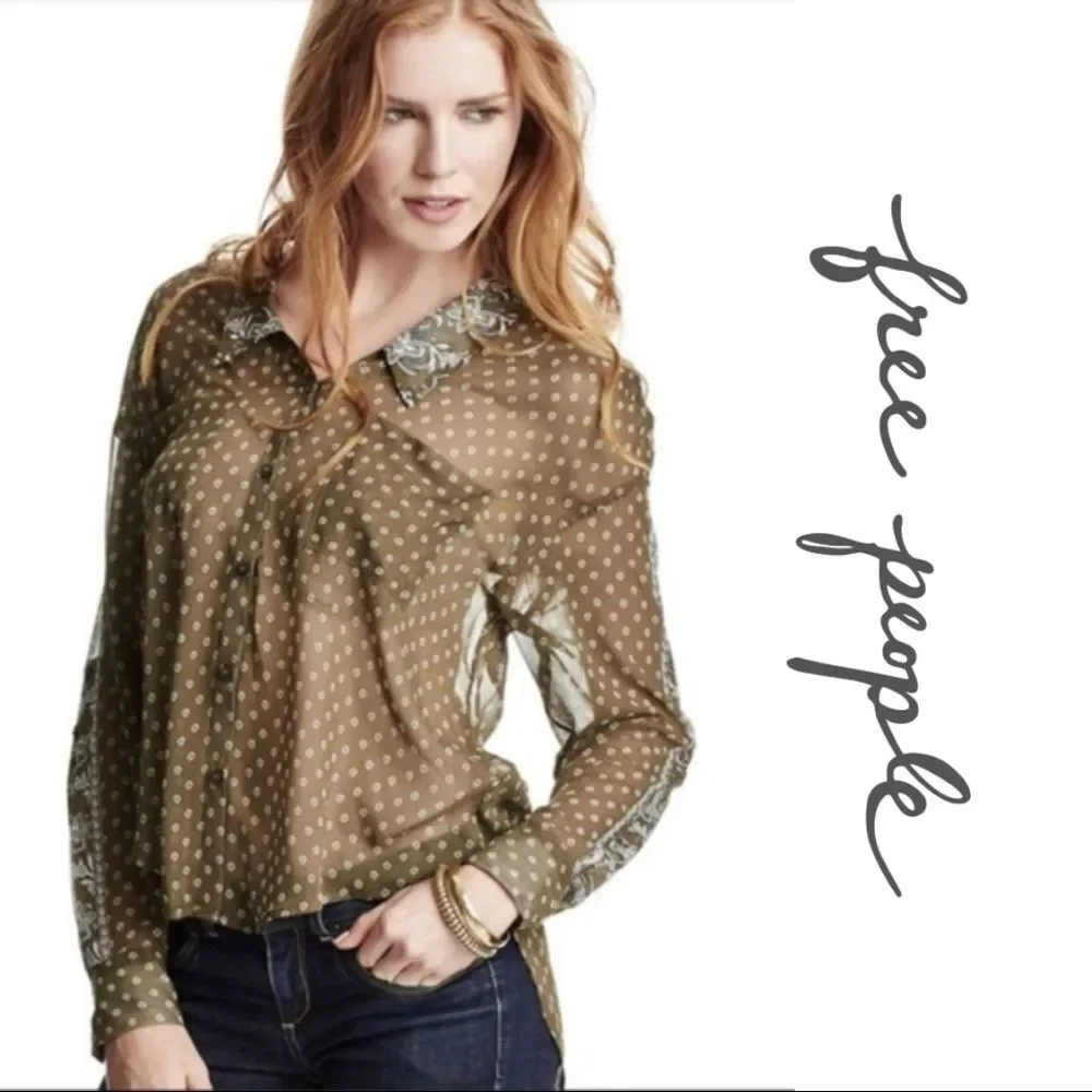 Free People Easy Rider Oversized Sheer Blouse - Women’s‎ XS